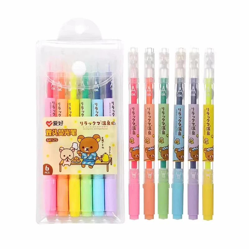 

6Pcs/Set AIHAO 64125 Rilakkuma Highlighter Kawaii Expression Paint Marker Pen School Office Office Stationery Supply