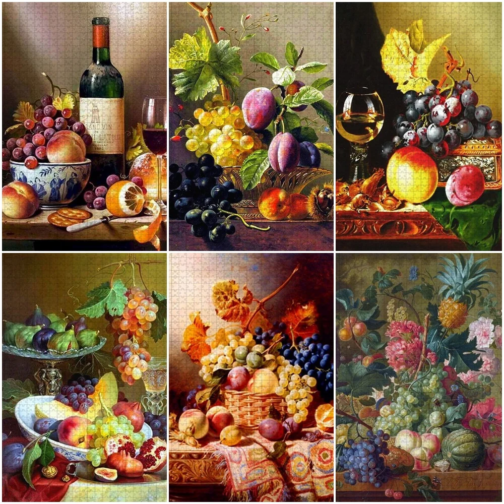 

Vintage Red Wine Fruit Drawing Print Wooden Puzzle 300/500/1000 Pieces Decompress Educational Jigsaw Puzzle Toys Christmas Gifts