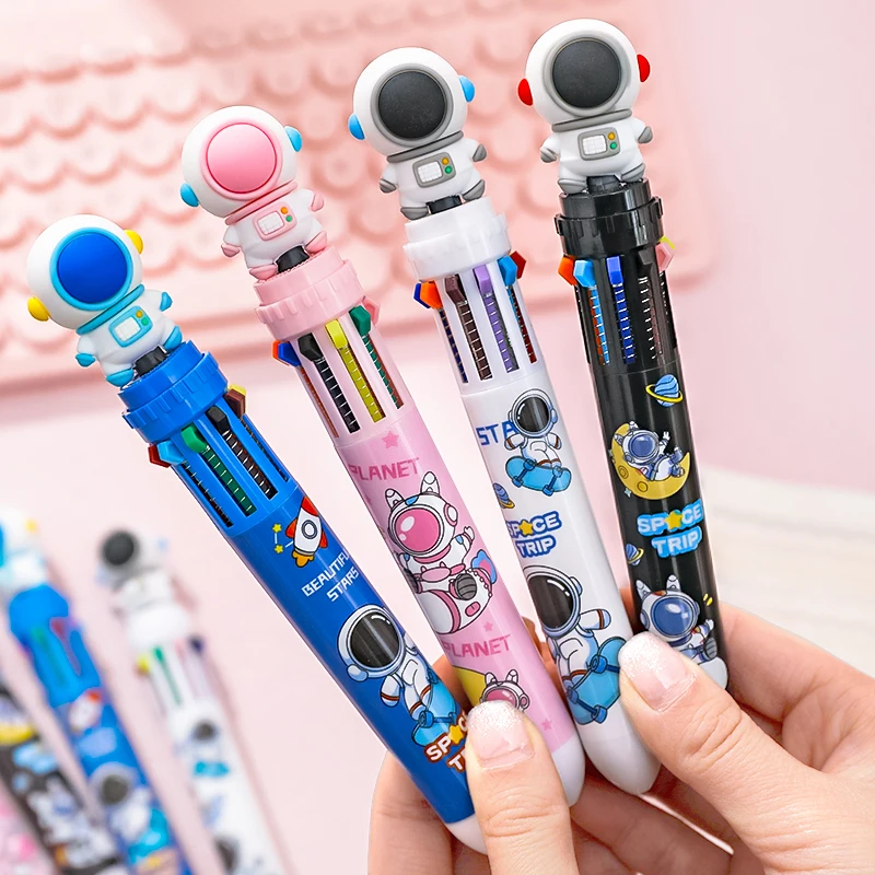 Stylo à bille d\'astronaute de dessin animé 10 couleurs, papeterie scolaire et de bureau, Papelaria Escolar, stylos multicolores, papeterie Kawaii