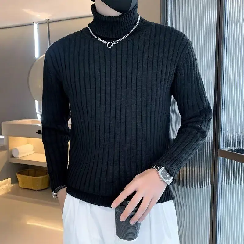 

Men's Winter High Ne Knitwear Slim Fit Thiened Base Layer Youth Color Knitted irt Trendy 2025 Casual Long Sve