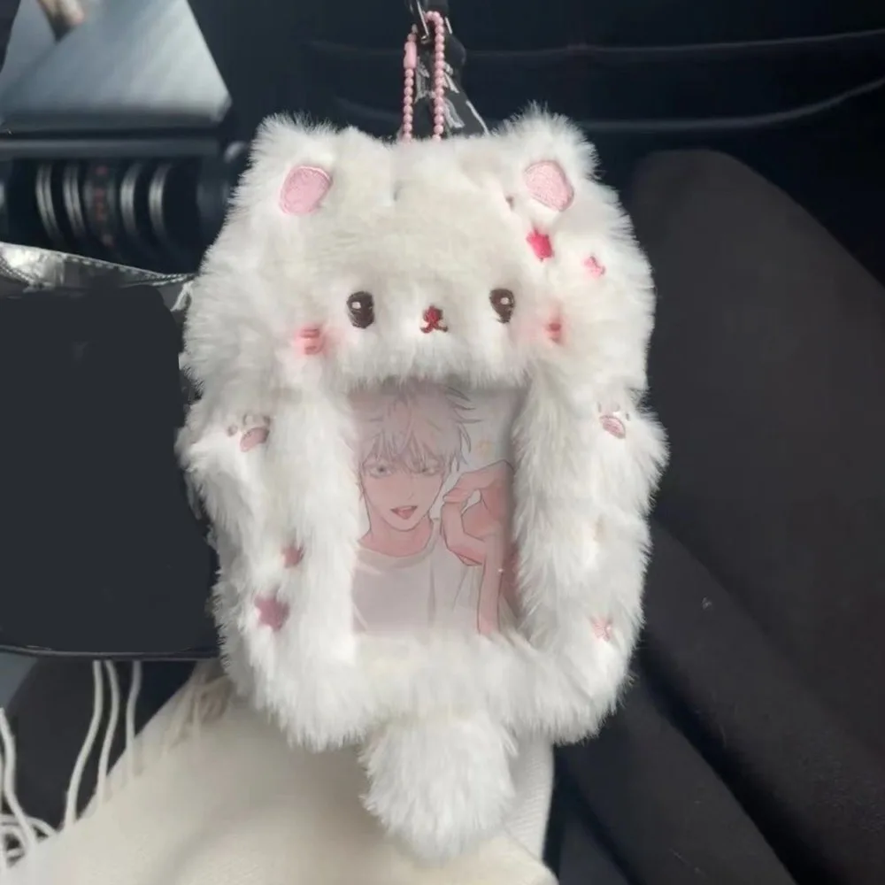 

Cute Multifunctional Photocard Case Plush Big Eared Rabbit/Border Collie Photo Card Holder Rabbit/Dog/Cat Cards Sleeve Students