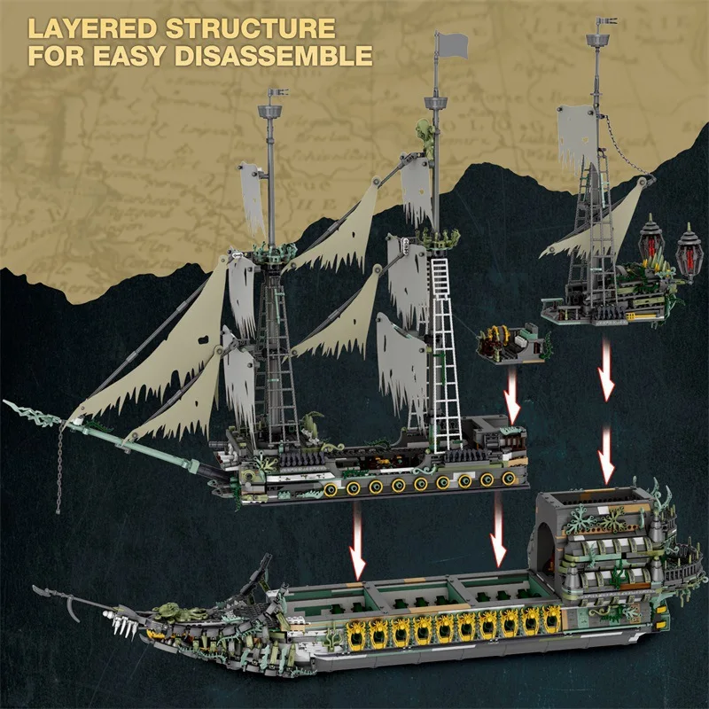 5865PCS Flying Dutchman Nave pirata blocchi di costruzione Modello di nave fantasma blocchi di costruzione assemblare giocattoli fai da te,