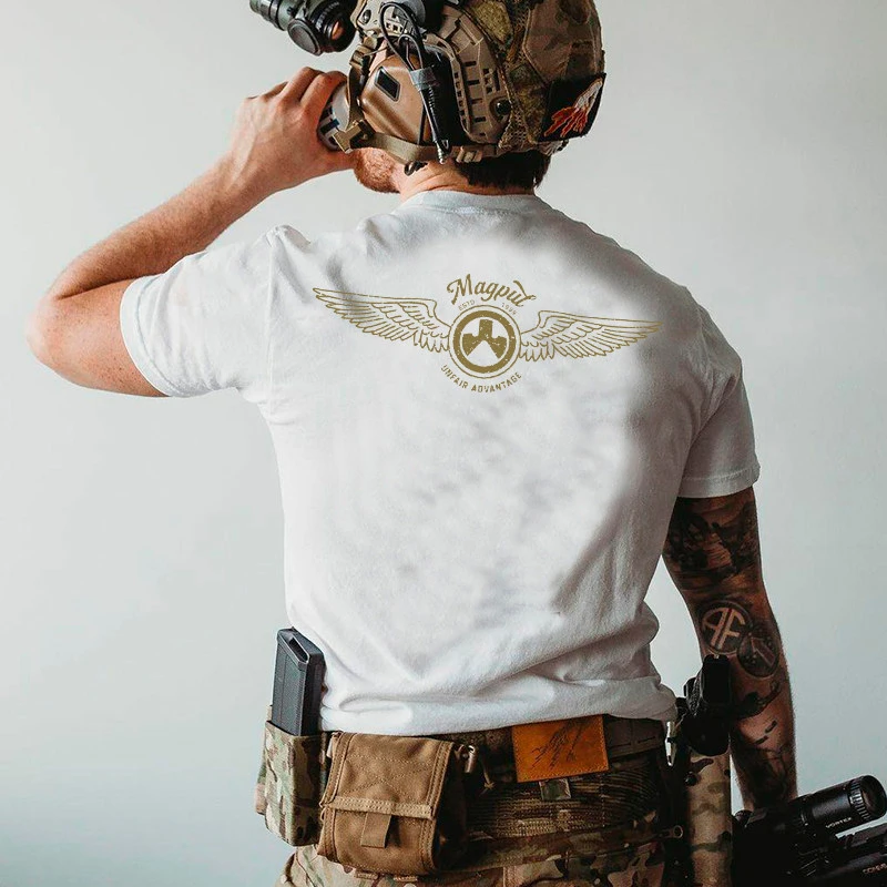 Camiseta Masculina Estilo Magpul com Logo Alado, Blusa Casual de Algodão de Manga Curta com Gola Redonda, Camiseta Tática para Uso Diário 2026
