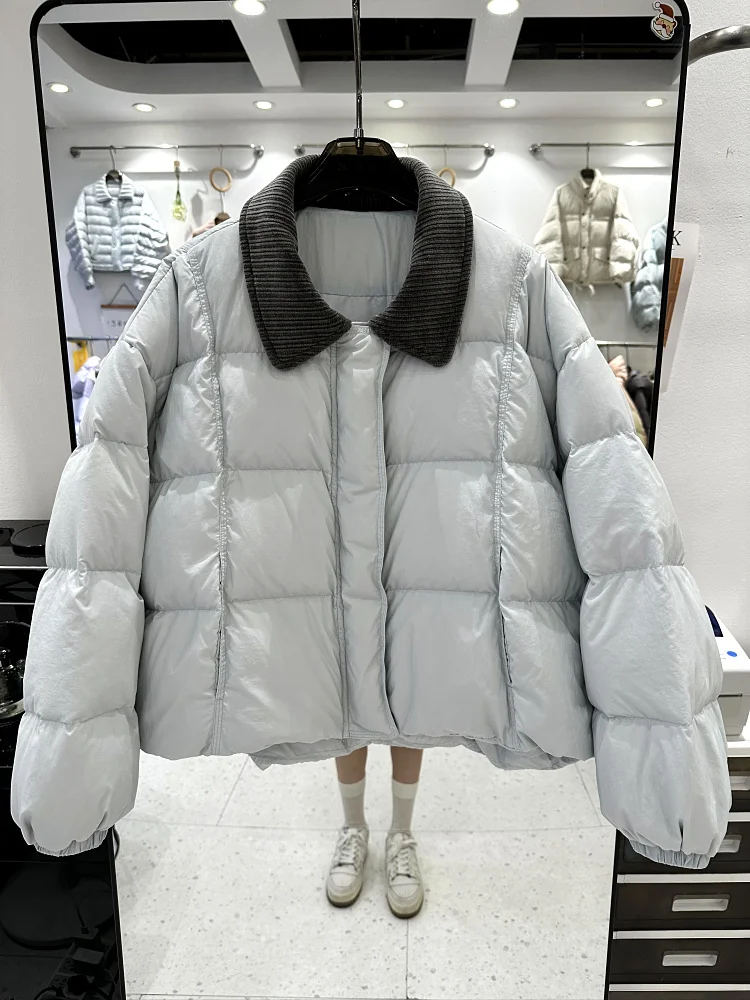 

Winter ort Puffer Jaet Women Thi Warm White Du down Bread Sle Small Collar Coat Trendy Commuter Sle Straight Cut