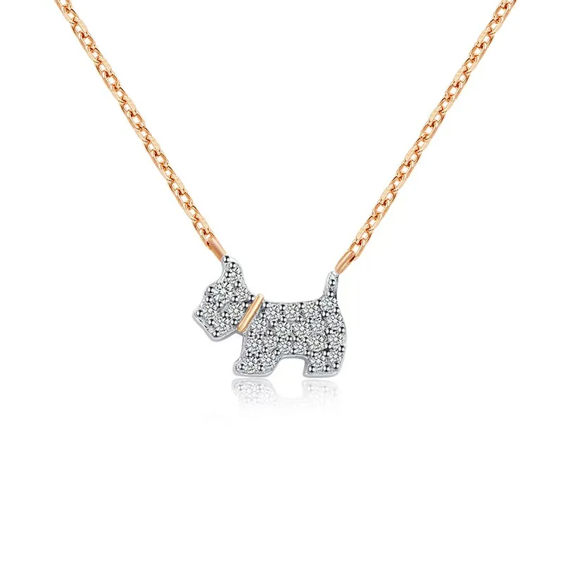

French Puppy Necklace Clear Crystals Collier For Women Man Necklace For Girls 925 Silver Chains Heart Choker Original Jewelry