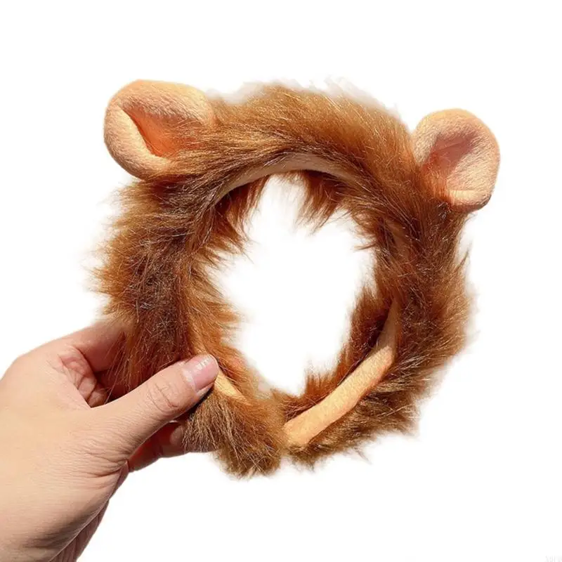 X9FD Cartoon Lion Headband Animal Plush Hairband Women Face Washing Hairhoop Adult Kids Family Gathering Party Headwear