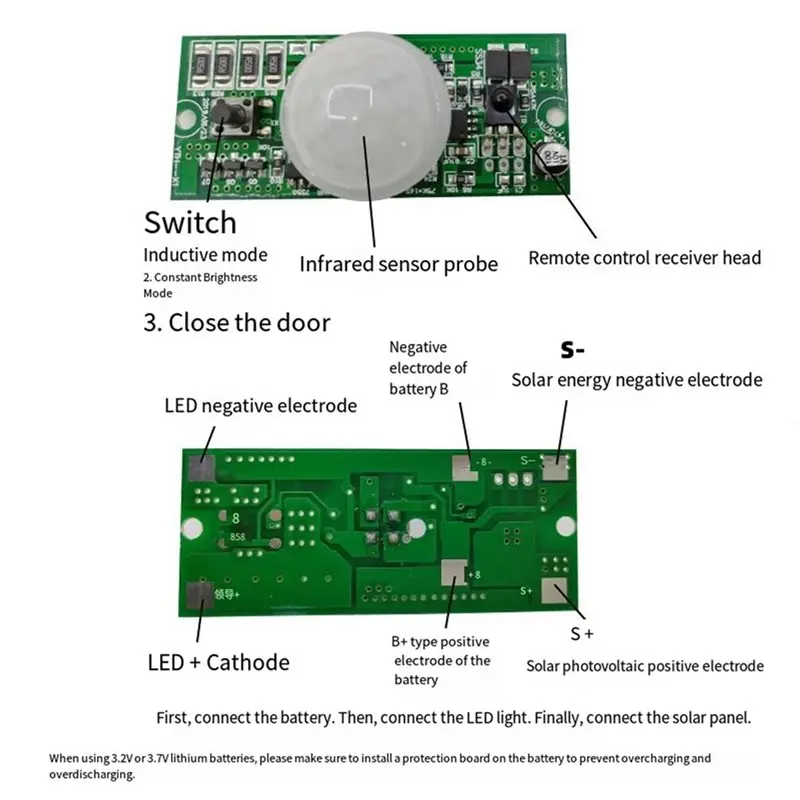 BMBY-4X Solar Street Lamp Controller Circuit Board Of PIR Human Body Induction Solar Lamp With Remote Control 3.2V 3.7V