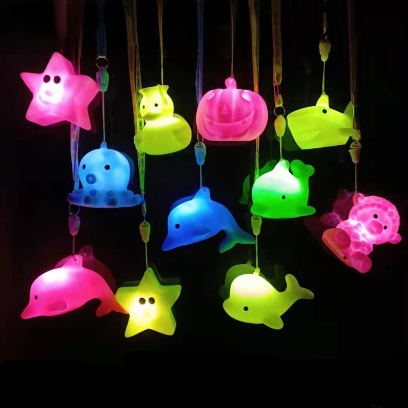 30pcs Light Up Glow LED Jelly Marine Animal Dolphin Whale Shark Necklace Lanyard   Party Flash Children Toys Christmas