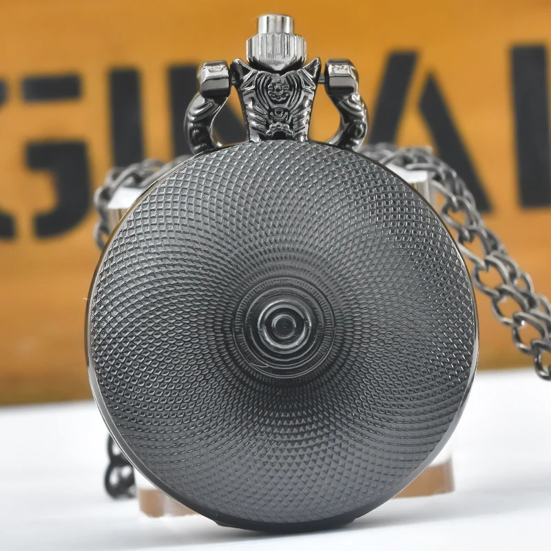 خمر الأسود Steampunk وسيم الملمس متوسطة ساعة جيب كوارتز قلادة قلادة ساعة سلسلة الرجال سلسلة نسائية هدية