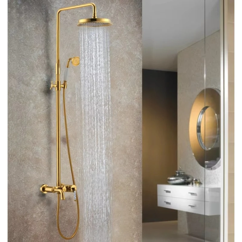 Wall Mounted Golden Solid Brass Bath Rainfall Shower