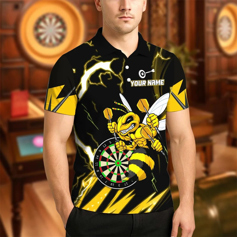 3D Bee Dartboard Print Men Polo Shirt Custom Short Sleeve Personalized Team Name Summer Breathable Darts Sports Uniform Tops New
