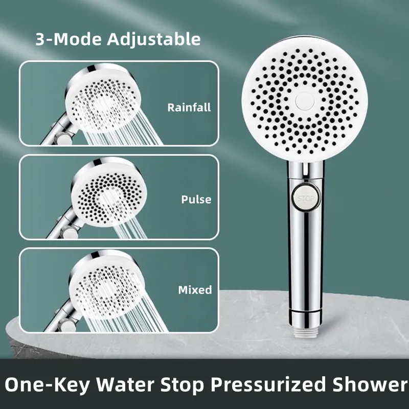 High Pressure Bathroom Shower Head 3-Mode Adjustable Showerhead Water Saving Rain Black&Green Showers for Bathroom Accessories