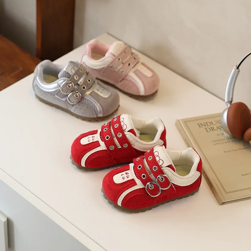 Spring Boys Girl's Casual Shoes Round Toe Hook-loop Daily Chic Kid's Flat Shoe Pink Grey Anti-slip Comfy Versatile Children Shoe