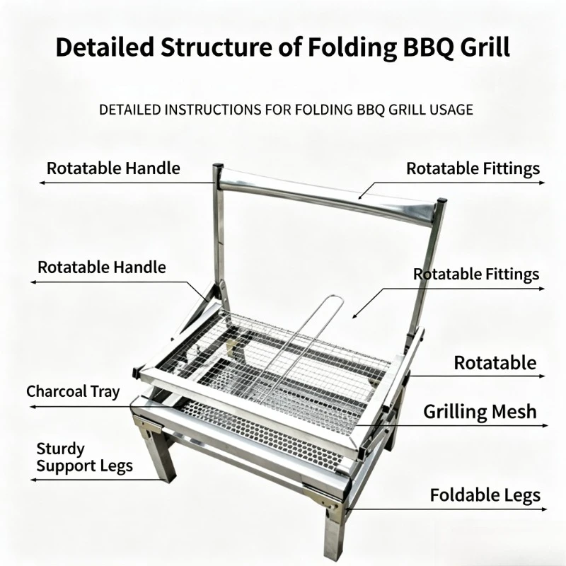 Stainless steel flip barbecue grill outdoor camping portable folding grill fish lamb chops rotating household barbecue grill