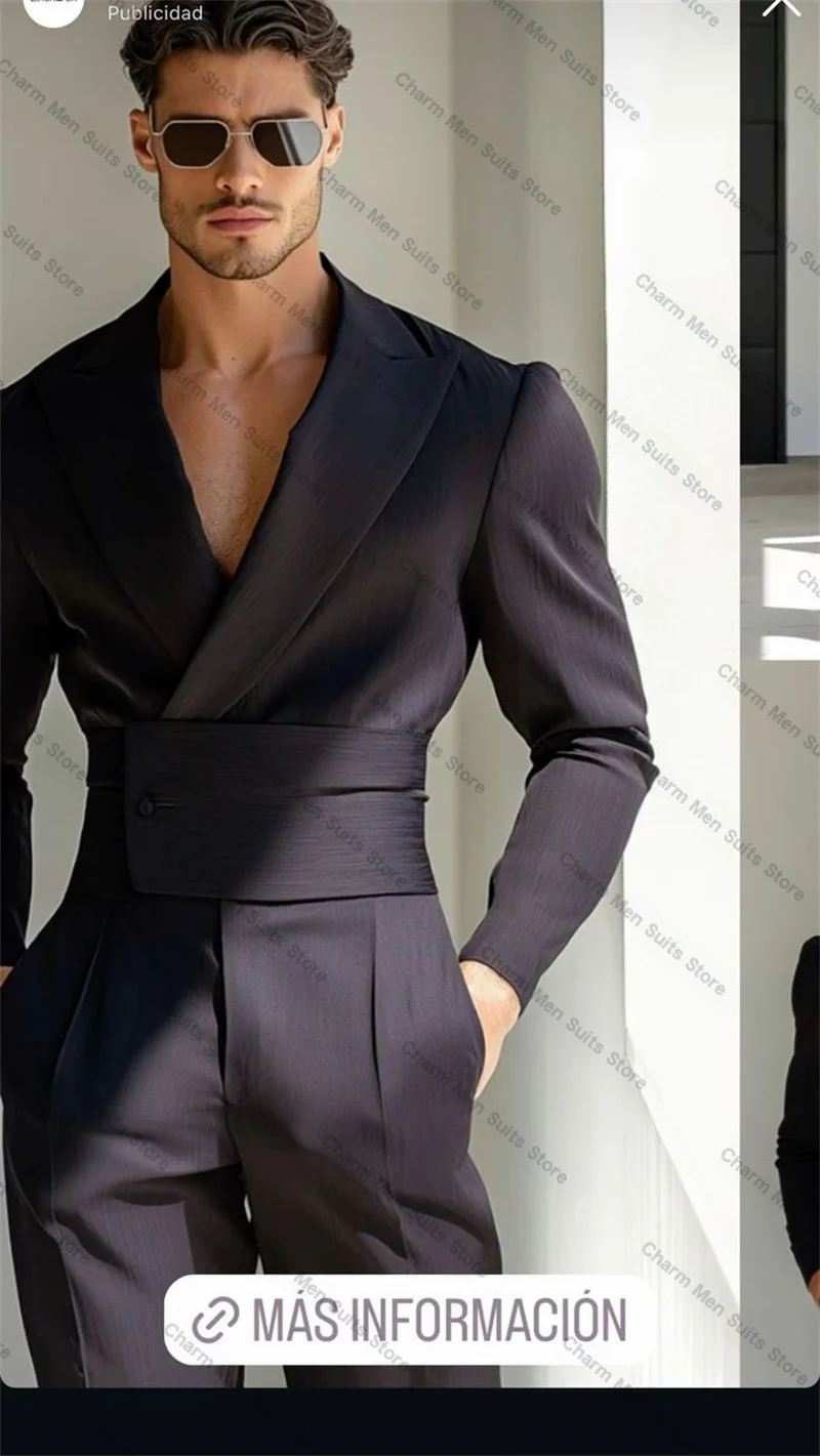 Conjunto de trajes negros para hombre, chaqueta de 2 piezas + pantalón con cinturón, esmoquin personalizado para boda, traje Formal de chaqueta para fiesta de graduación y oficina