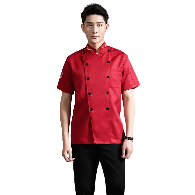 Veste de chef à manches courtes pour hommes et femmes, chemises de cuisine, uniforme de restaurant et d'hôtel, vêtements de travail, costume de cuisine