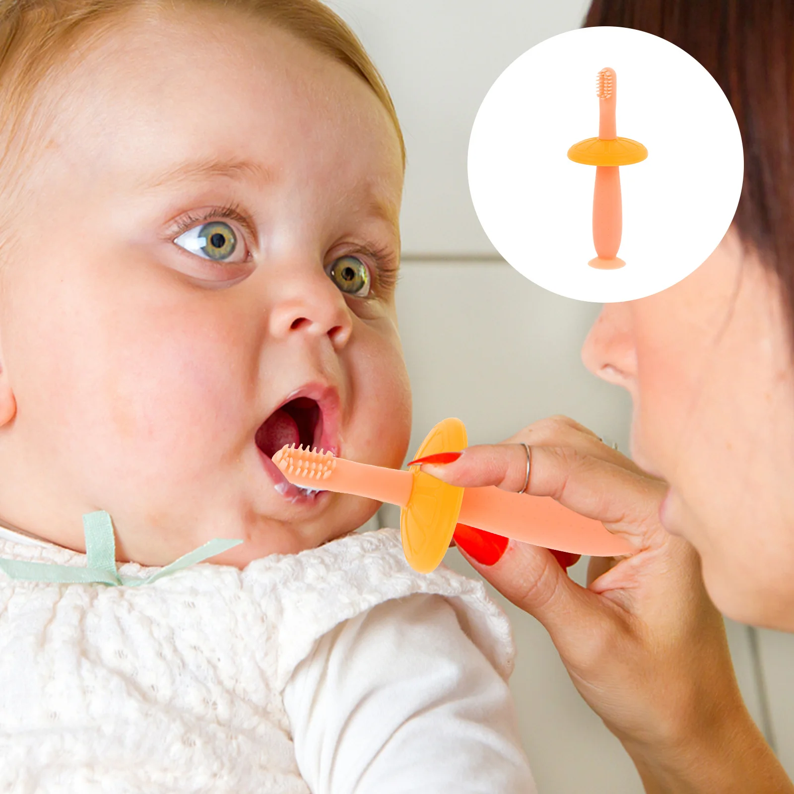 

1Set Silicone Toothbrush Baby Oral Soft Bristle Silicone Infant Toothbrush Suction Cup Protective Anti-Choking Safe Design