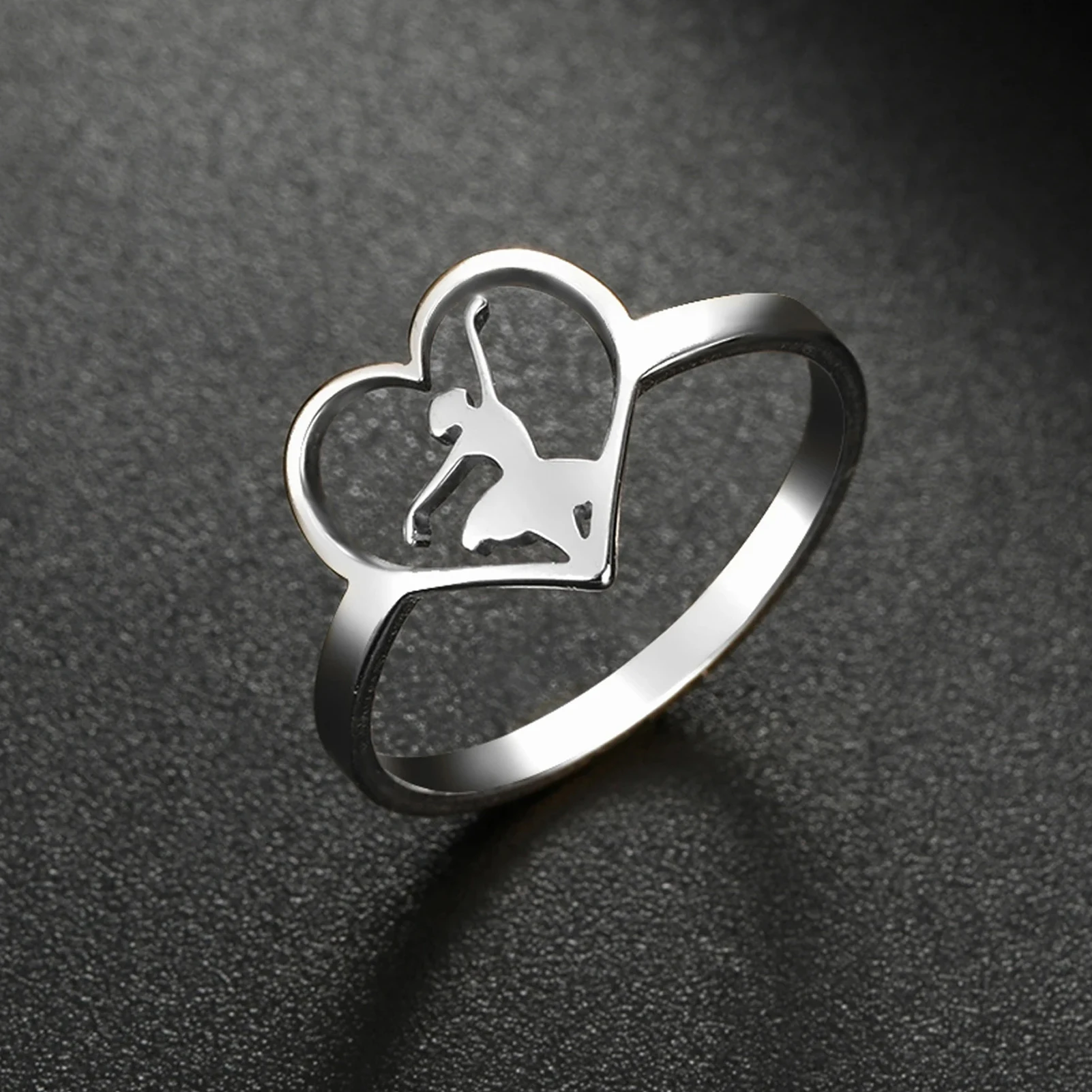 COOLTIME Ballerina Dancing Girl Heart Ring for Women Stainless Steel Ballet Dancer Finger Ring Fashion Jewelry Music Party Gifts