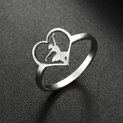 COOLTIME Ballerina Dancing Girl Heart Ring for Women Stainless Steel Ballet Dancer Finger Ring Fashion Jewelry Music Party Gifts