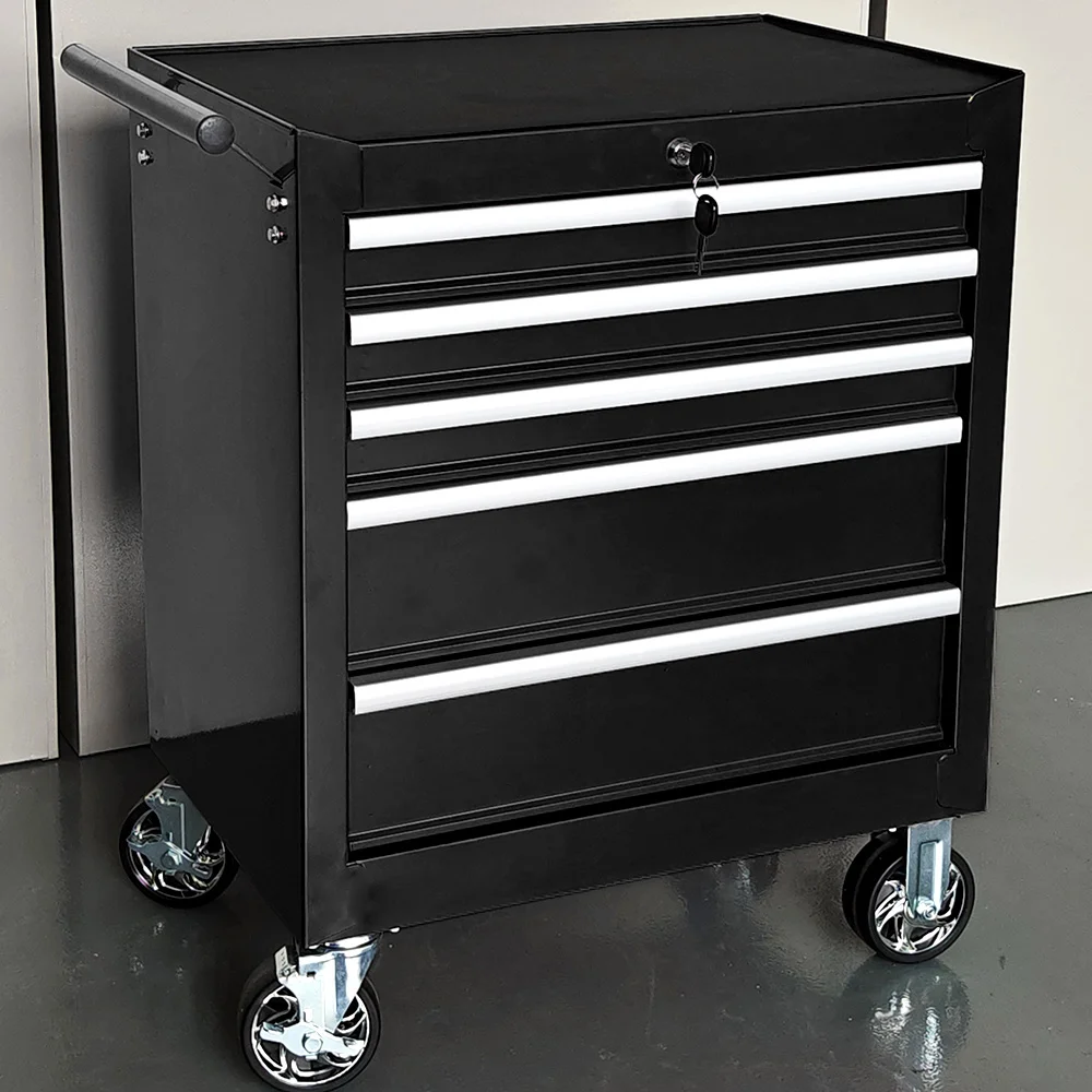 Custom 5 Drawer Metal Tool Cabinet OEM Rolling Storage Trolley Workshop Steel Cabinet with Wheels for Tool Organization