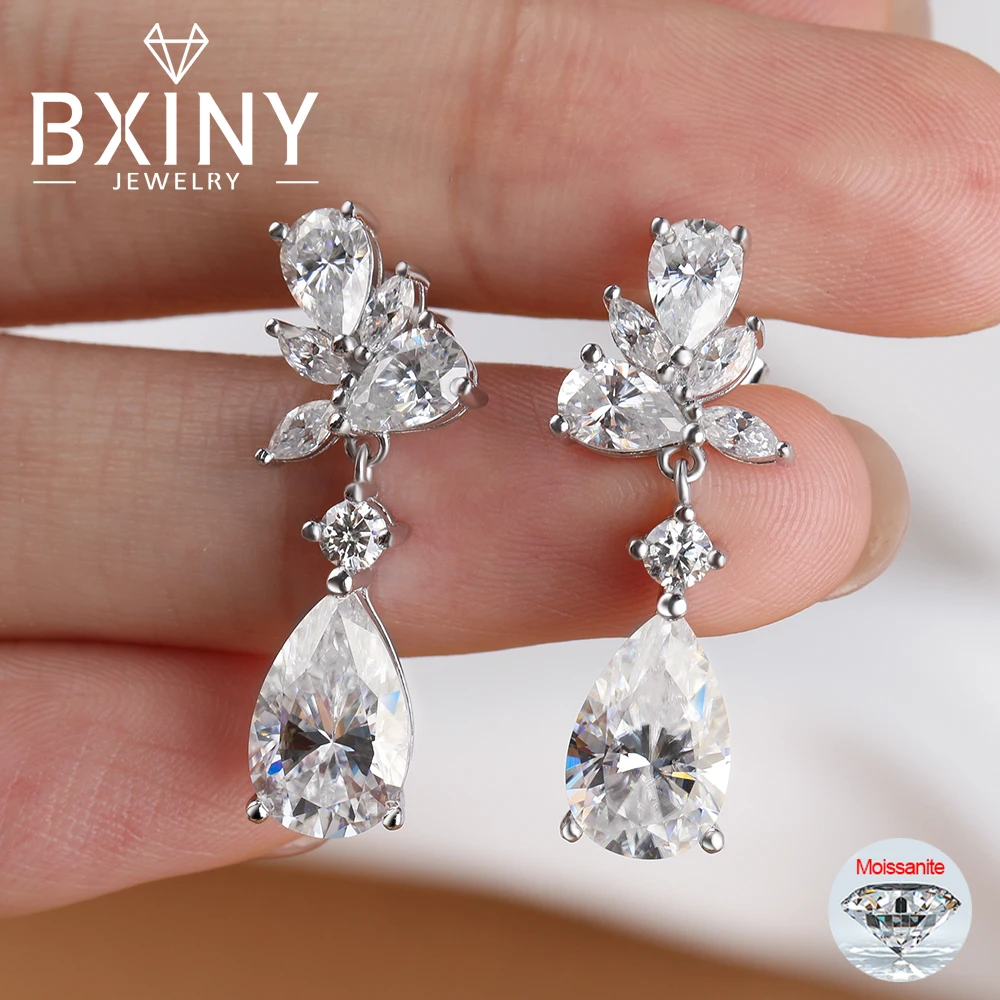 

BXINY Luxury All Moissanite Drop Earrings 925 Sterling Silver for Women Lab Diamond Waterdrop Bride Earring Wedding Gift Jewelry