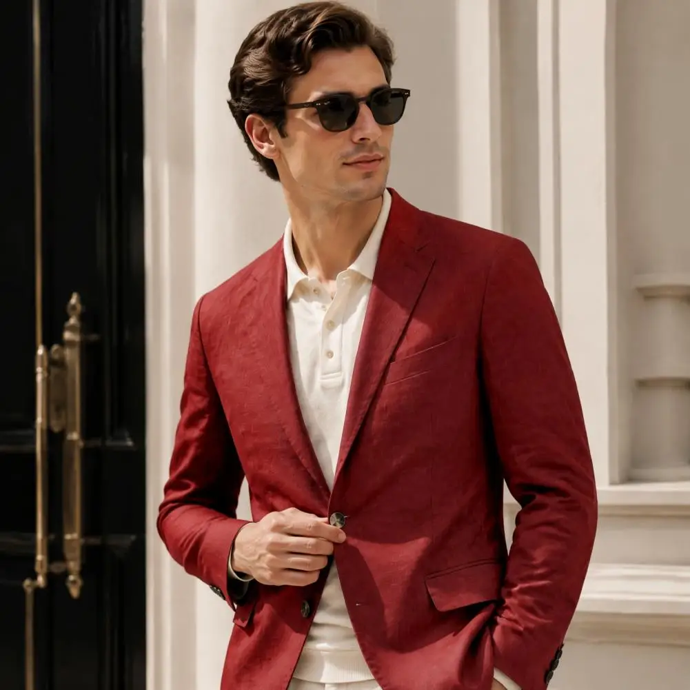 Office Professional Men Casual Blazer, Notch Lapel Suit Jacket, Single Button Business Jacket for Wedding Asian Sizes Run Small