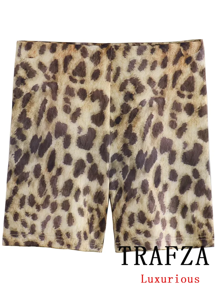 Trafza Vintage Casual Chique Luipaardprint Dames Korte Leggings Elastische Taille Legging Nieuwe Mode 2024 Zomer Streetwear Legging