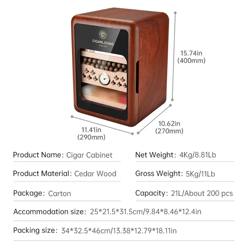 

Маленький шкаф для хьюмидора, индивидуальный дизайн, лаковый принт, классический черный шкаф для сигар, хьюмидор со светодиодной подсветкой