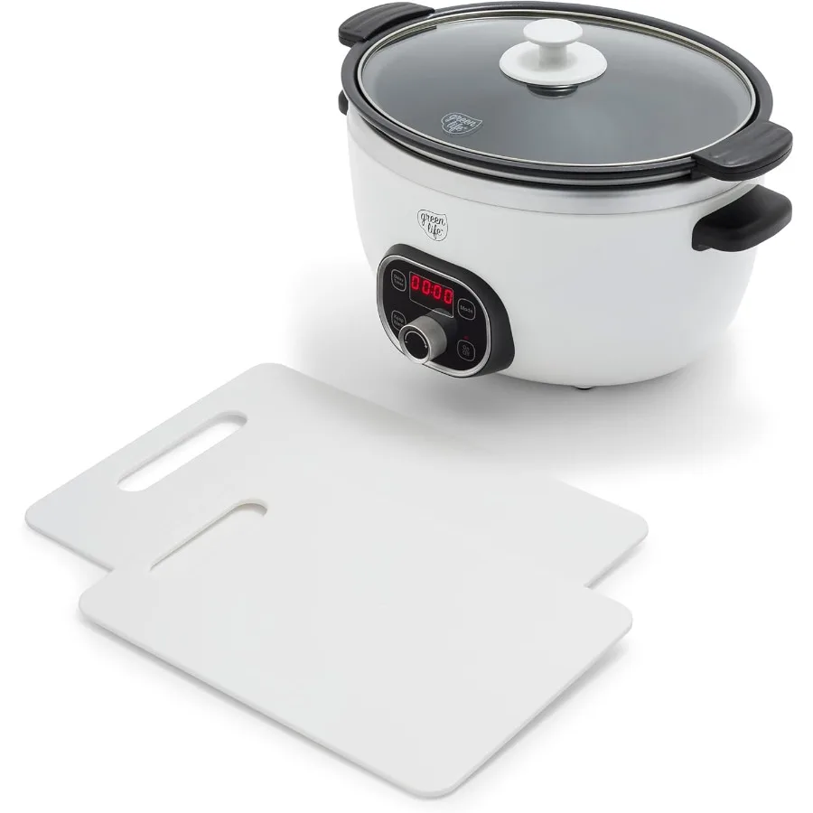 2 Cutting boards, 6QT Healthy Ceramic Nonstick Slow Cooker, PFAS & PFOA-Free, Programmable, Stovetop-Safe, Extra Durable, Versat