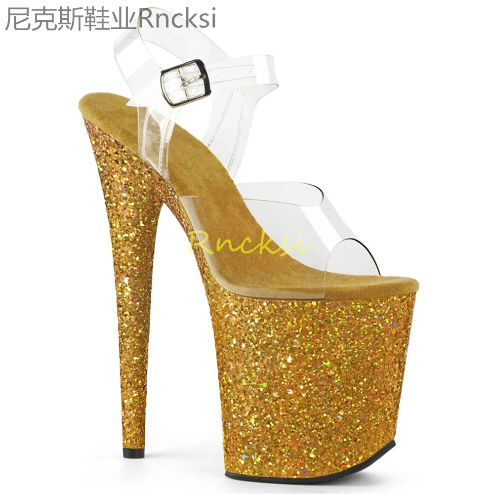 20cm High-heeled sandals women\'s new transparent word with high heels, stilettos and sexy super high-heeled sandals