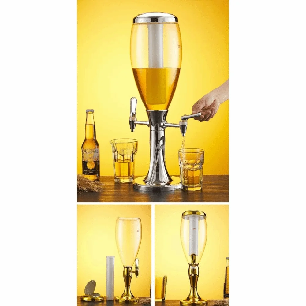 1.5/2/3L Beer Tower with Icicles Dual-Head Faucet Beer Dispenser LED Light Thickened and Sturdy Beverage Machine Bar Use