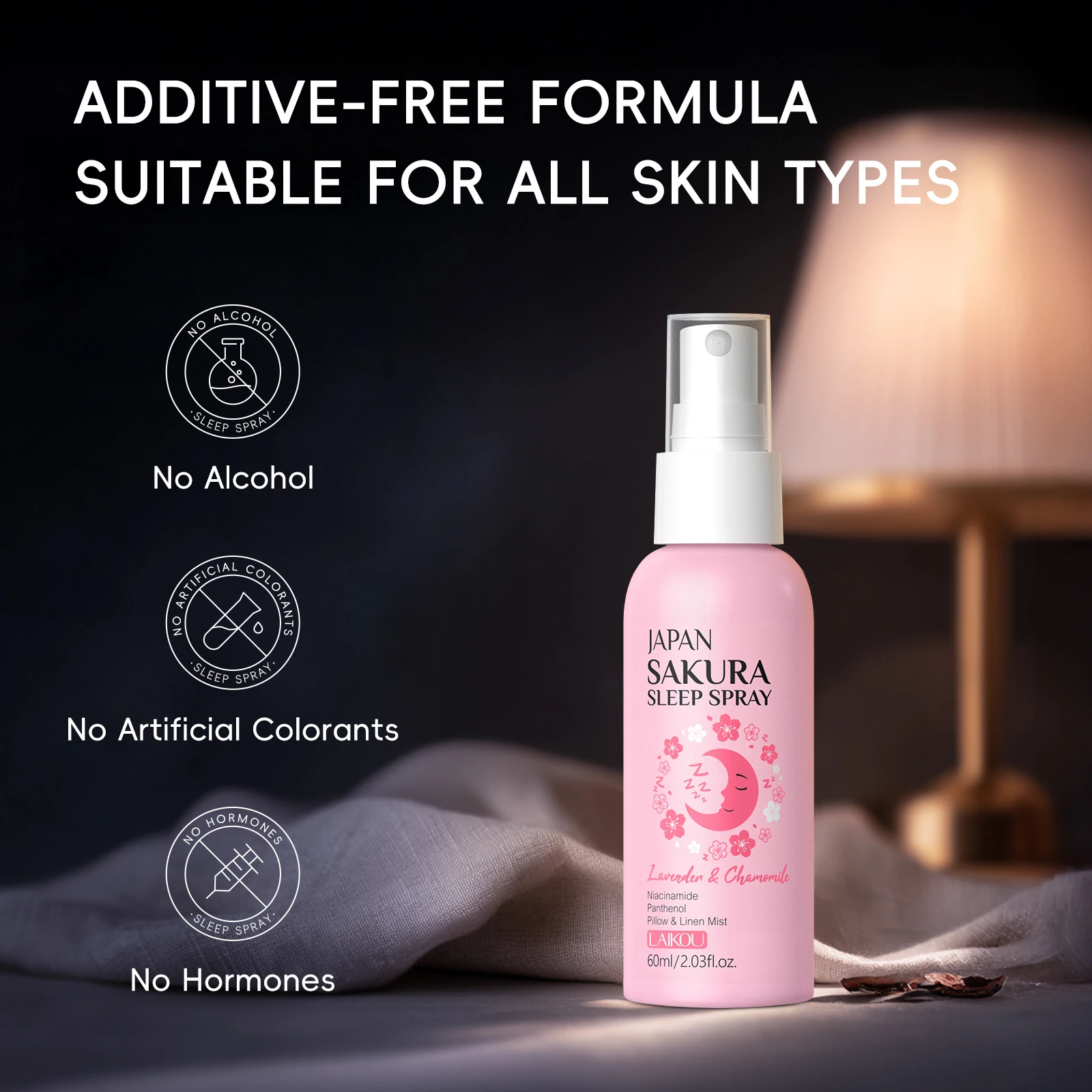 

LAIKOU Japanese Sakura Sleep Mist, Relaxing Bedtime Face Spray for Dry Skin, Hydrating No Rinse Beauty Treatment 60ml