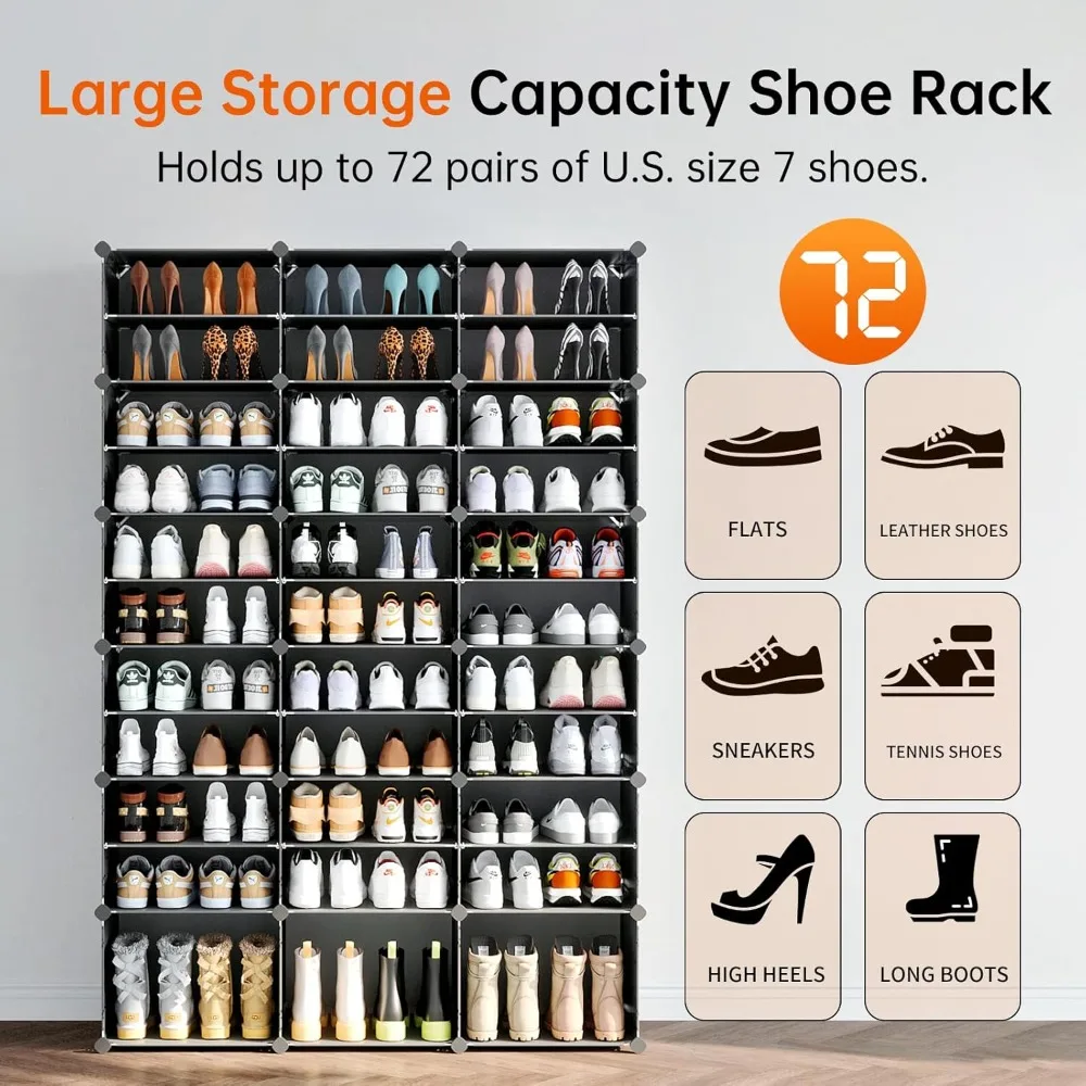 

72 Pairs Shoe Storage Cabinet with Door Large DIY Plastic Detachable Shoe Rack Organizer for Entryway Bedroom