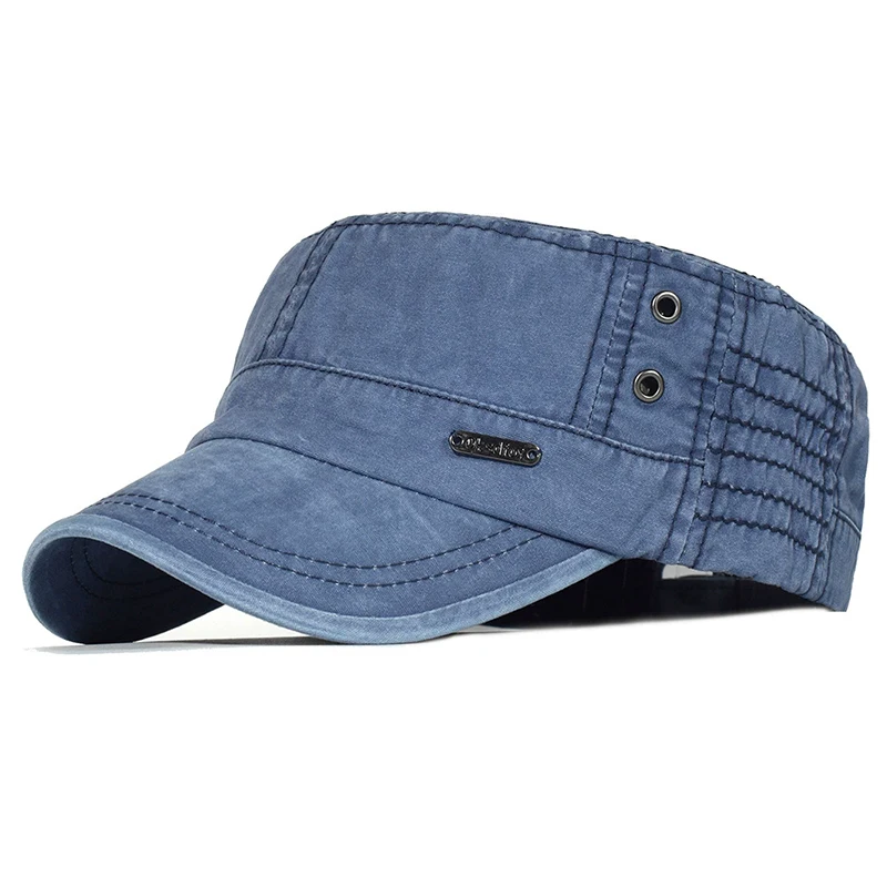 Unisex Four Seasons Washed Cotton Flat Hat Men And Women Unique Design Classic Vintage Flat Top Fashion Sun Proof Military Caps