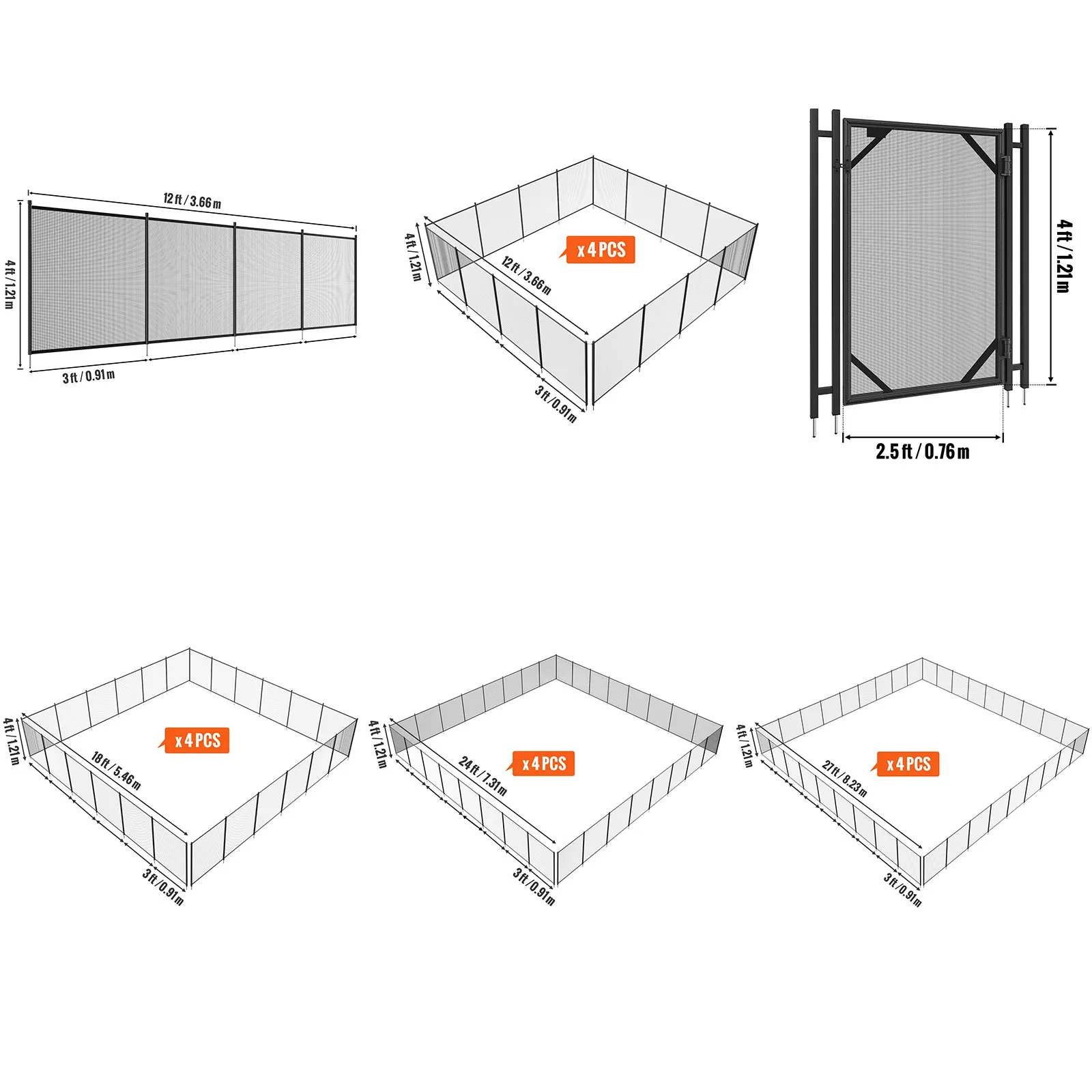Pool Fence 4'x12/48/72/96/108' 4'x2.5' Gate Inground Pool Removable Fences