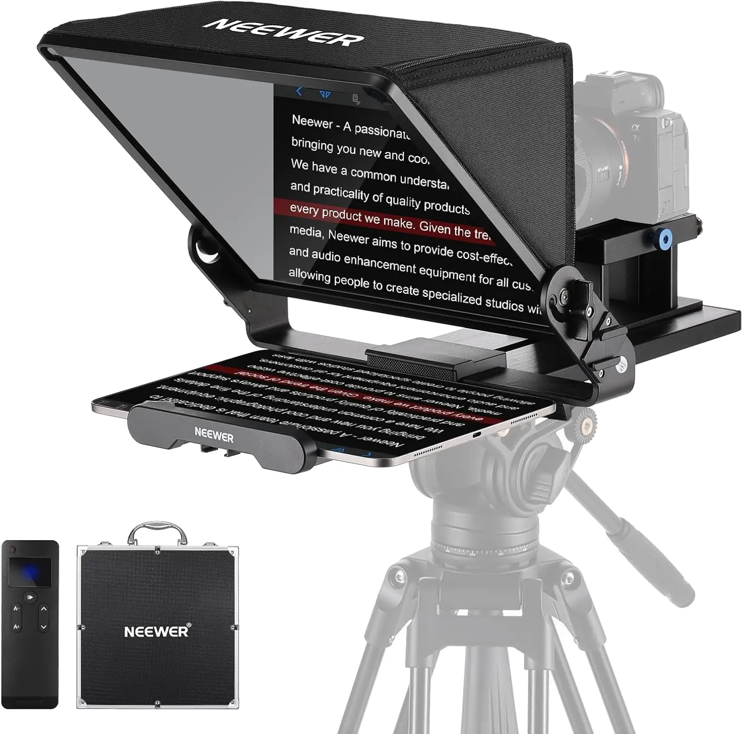 

NEEWER Teleprompter X14 III With RT113 Remote/App Control 45degree Tilt 14" Beamsplitter All Metal Frame Upgraded Mount
