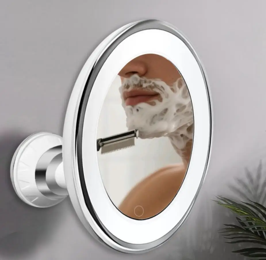 10x Magnifying LED Makeup Mirror with Suction Cup, 360-Degree Foldable Bathroom Wall Mount Mirror with Light