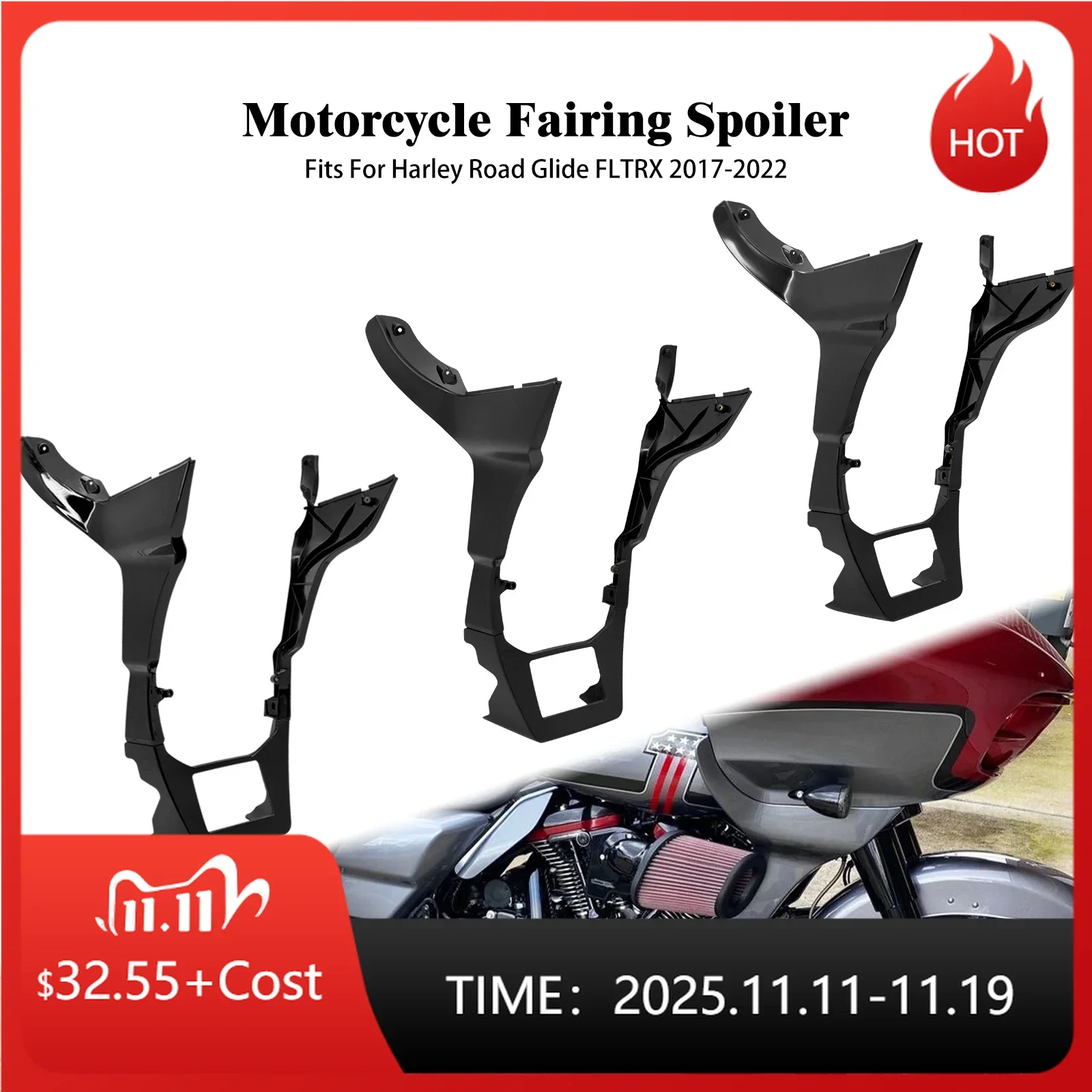 

Motorcycle Black Fairing Spoilers Cover For Harley Touring Road Glide Special Limited Ultra FLTRU FLTRK FLTRX FLTRXS 2017-2023