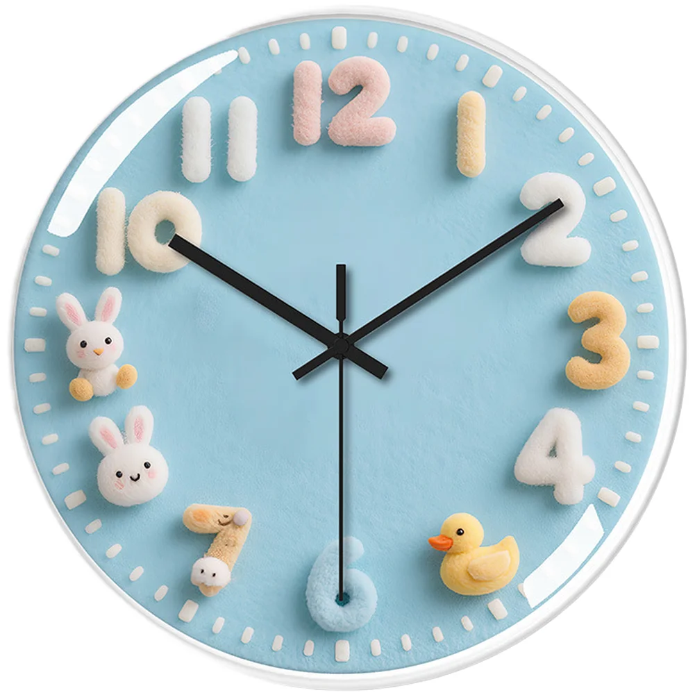 Bedroom Study Cartoon Wall Clock Battery Powered Wall Clock Decor Easy Installation Hooks Quiet Sweep Movement