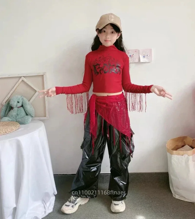 Jazz-Tanzkostüme für Mädchen, Quasten-Oberteile, Hip-Hop-Streetdance-Trainingskleidung, Bühnen- und Performance-Outfits für Kinder – Detail 3