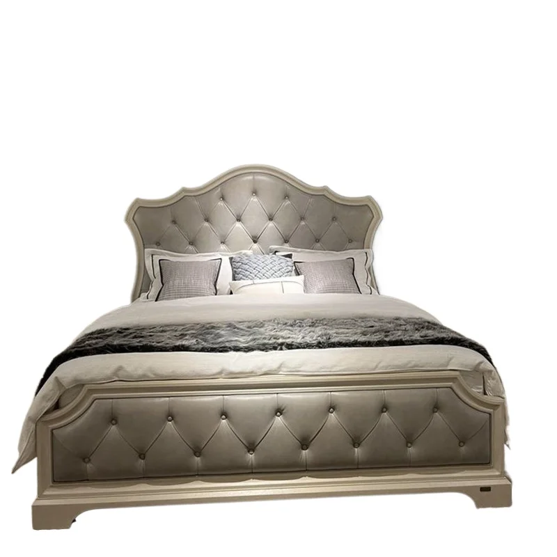 

Solid wood bed Roman column 1.8 meters bed French white old North American retro carved princess bed