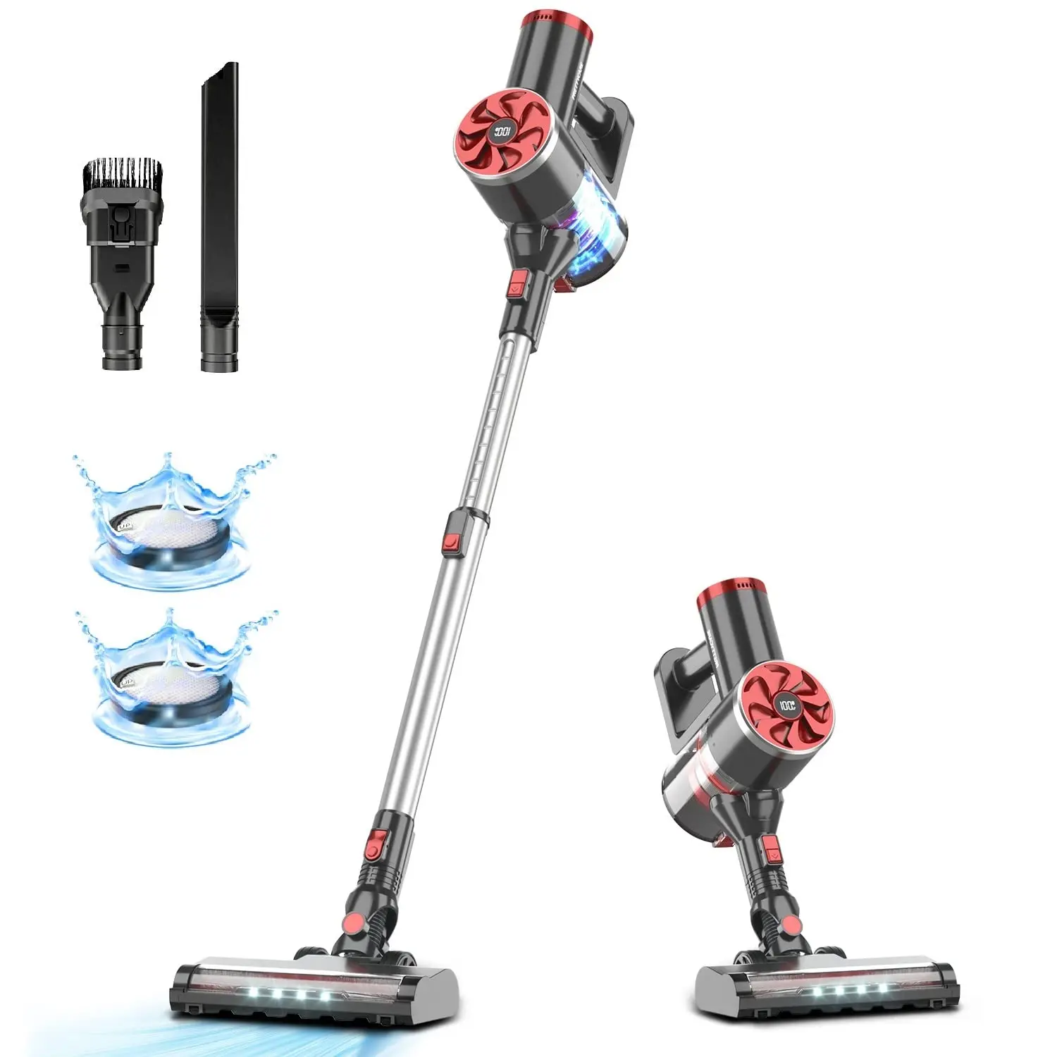 PrettyCare P4 Cordless Vacuum Cleaner, Self-Standing, 33Kpa Powerful Suction Stick Vacuum with Smart LED Display for Hardwood Fl