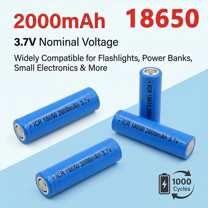 PURFIELD 18650 Rechargeable Battery 3.7V 2000mAh Lithium Battery Li-ion Cell For Headlamp Mini Fan Laser Pointer Flashlight Lamp