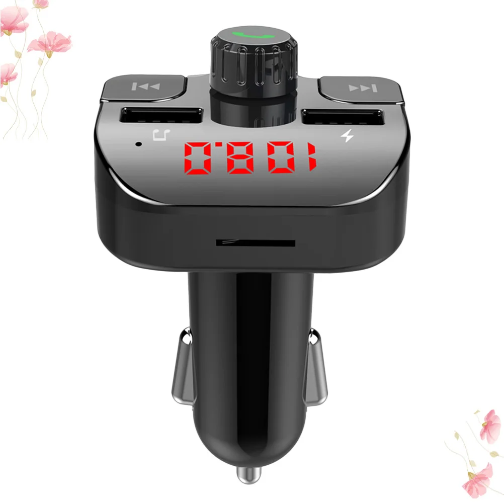 

1pc Music Fm Transmitter Usb Dual Port Car Voltage Display Red Led Light For Car Fm Player