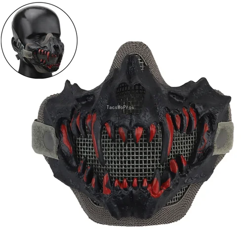 Máscaras tácticas de malla de acero para Paintball CS Wargame, accesorios de Halloween, máscara de calavera de doble capa, media máscara de caza Airsoft