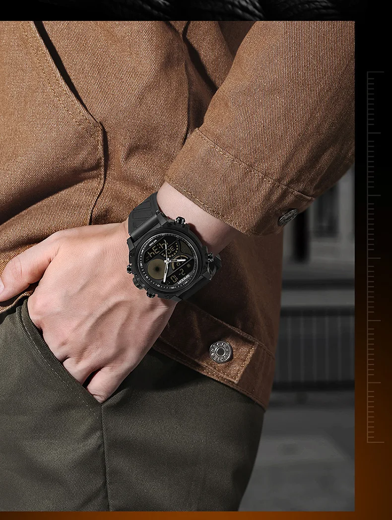 SANDA 6236 Men's Quartz Watch Fashion Sports Waterproof Dual Display Multifunctional Silicone Strap Wristwatch for Male