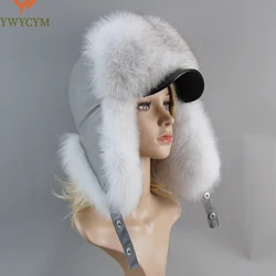 100% Real Fox Fur Hat Women's Russian Ushanka Aviator Trapper Snow Skiing Hat Caps Earflap Winter Raccoon Fur Bomber Hat