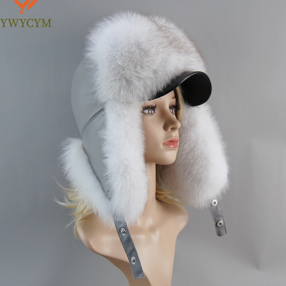 100% Real Fox Fur Hat Women's Russian Ushanka Aviator Trapper Snow Skiing Hat Caps Earflap Winter Raccoon Fur Bomber Hat