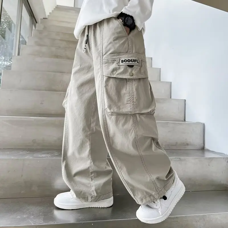 3-12 Years Old Spring Summer Casual Boys Pants Korean Children's Clothes 2025 New Multi-pocket Cargo Pants Sports Trousers
