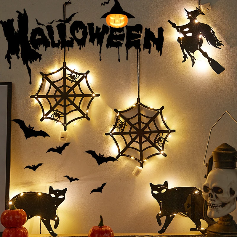 Halloween Decorative Fairy Lights, Pumpkin Spider Web Ghost Decorative Light Battery Operated Lighting for Halloween Party Indoo